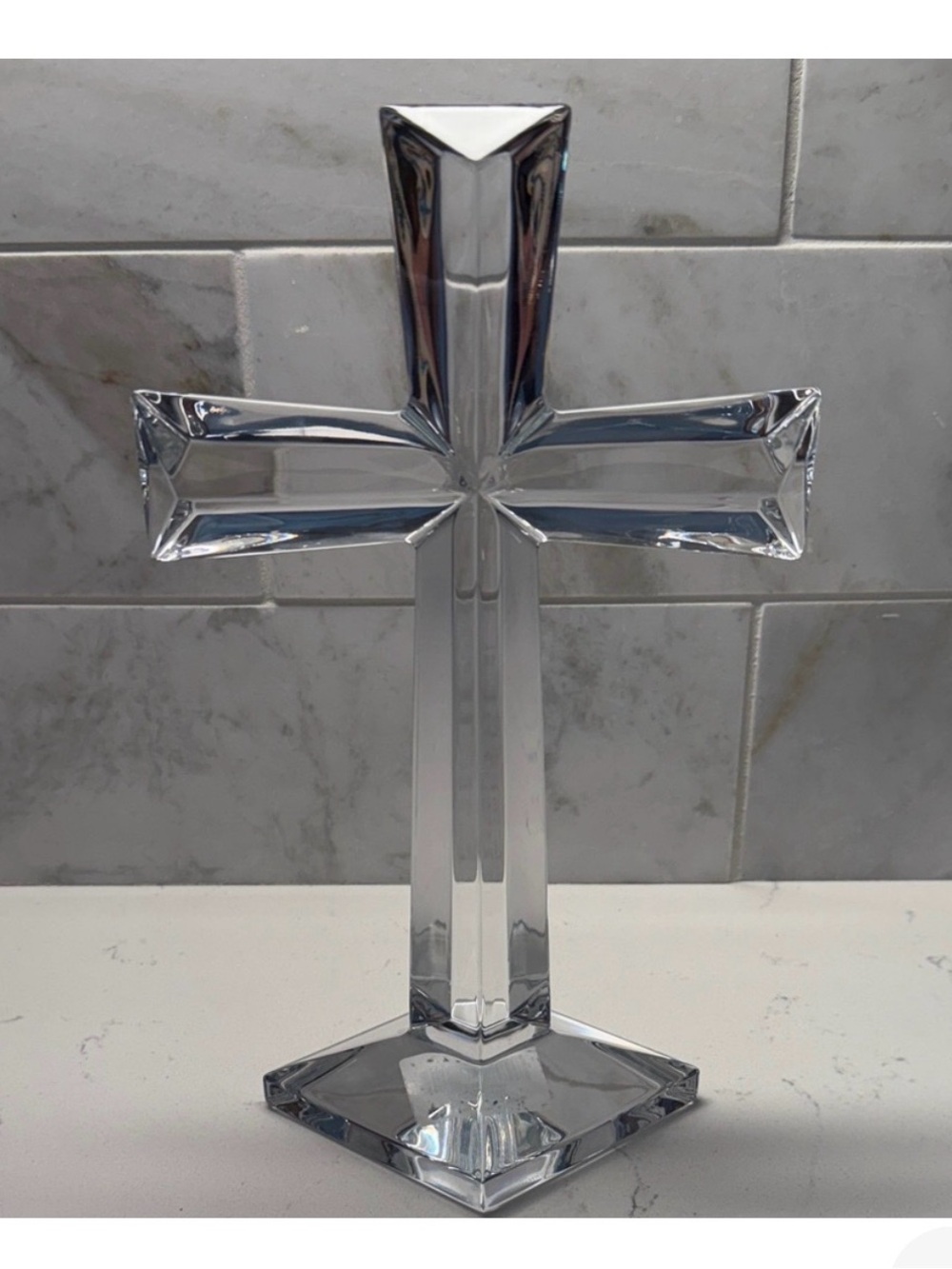 MARQUIS by WATERFORD CRYSTAL CROSS 10” SELAH Sculpture Home Art Christmas Gif